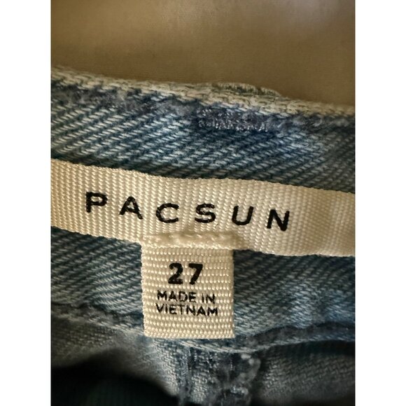 Pacsun Womens Two-Tone Denim Mini Skirt Size 27 Fringe Hem Blue Patchwork Cotton - Picture 4 of 12